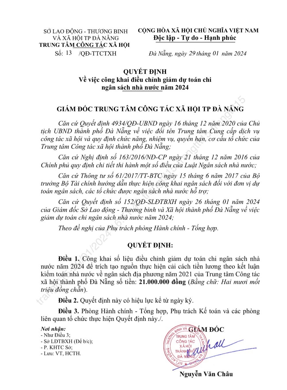 2024 Công khai điều chỉnh giảm NSNN 2024